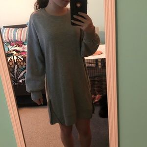Gray Sweatshirt Dress with Zippers